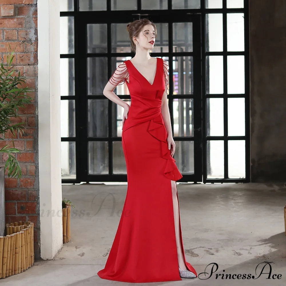 Ava Cowl Stylish Neck Formal Dress RED / XS