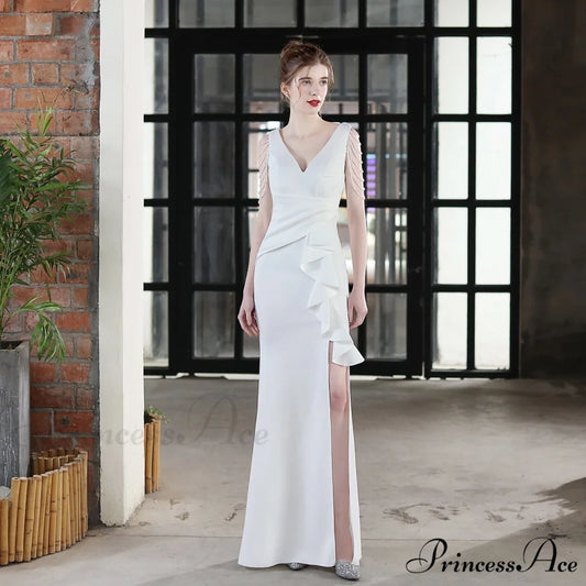 Ava Cowl Stylish Neck Formal Dress WHITE / XS