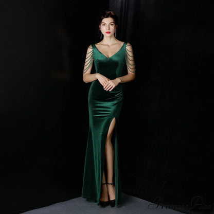 Avery Good Quality Charming Velvet Formal Dress HUNTER / XS