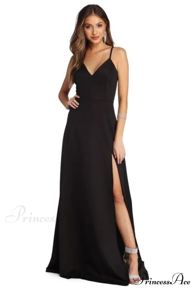 Avianna Formal Stylish High Slit Dress BLACK / S