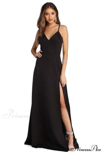 Avianna Formal Stylish High Slit Dress BLACK / S