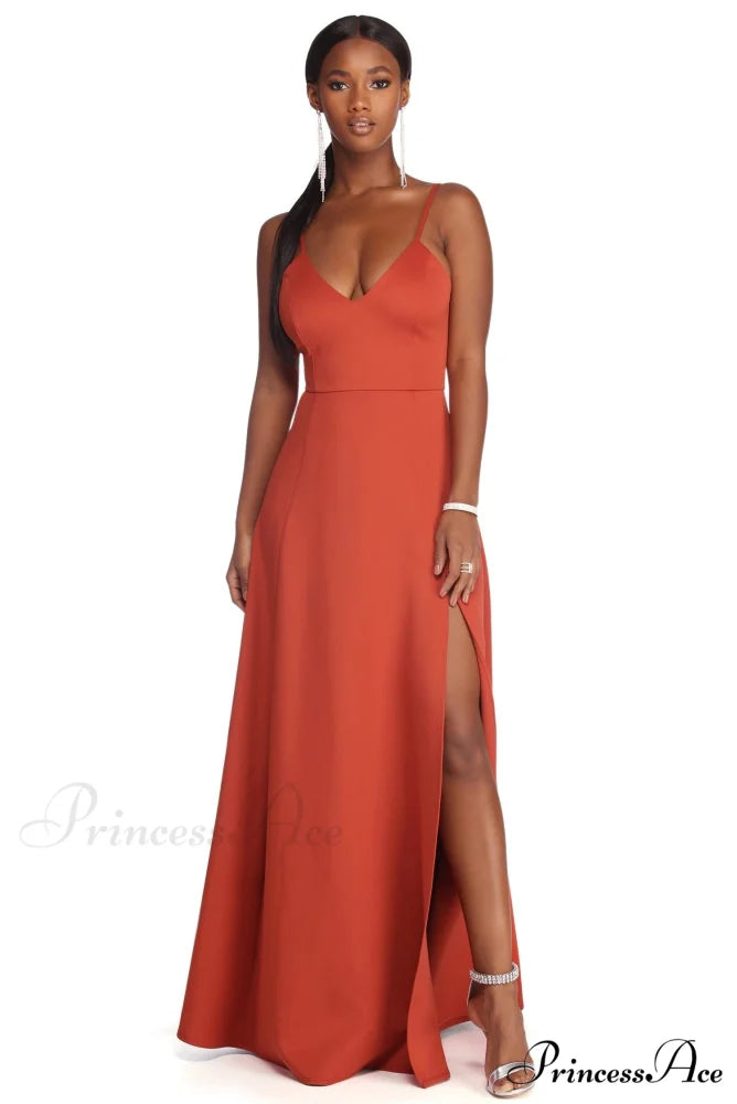 Avianna Formal Stylish High Slit Dress RUST / S