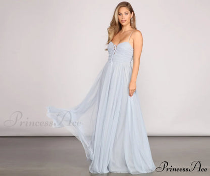 Aviva Formal A-Line Charming High Slit Dress BLUE / S