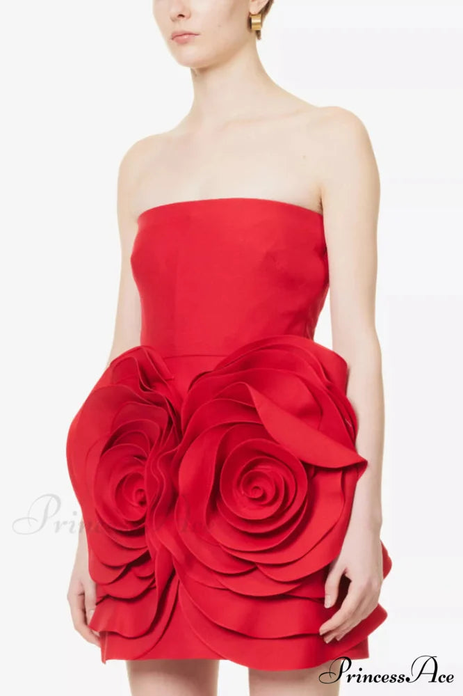 Ayat Strapless Stylish Flower Mini Dress