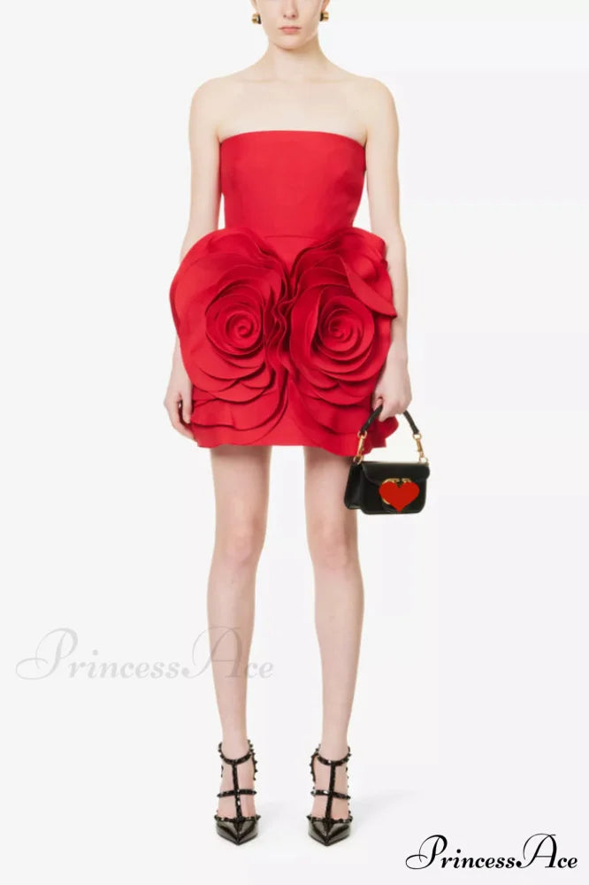 Ayat Strapless Stylish Flower Mini Dress