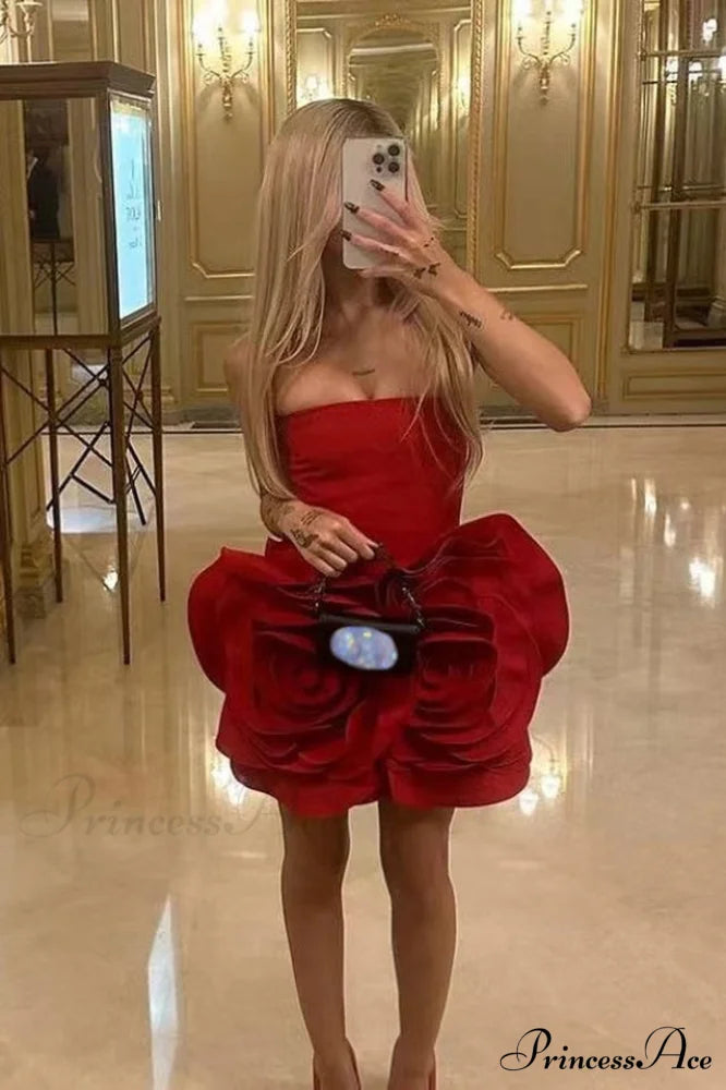 Ayat Strapless Stylish Flower Mini Dress