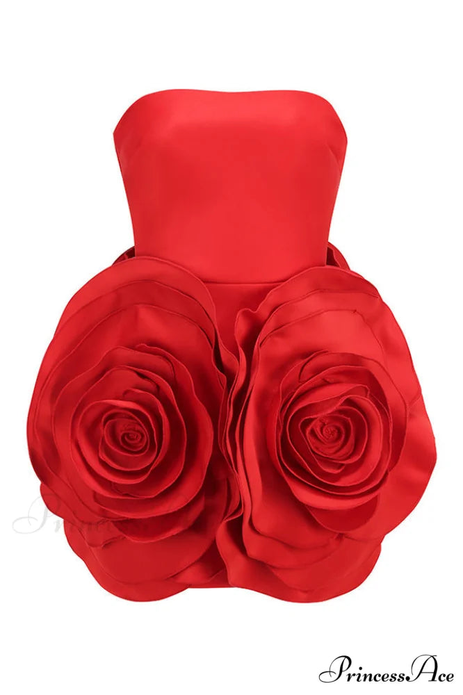 Ayat Strapless Stylish Flower Mini Dress XS / Red
