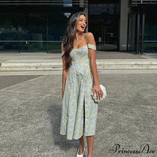 Azure Cut Blossom Holiday Dress vacationdress-250223