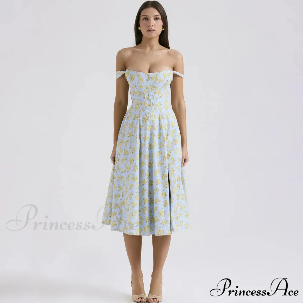 Azure Cut Blossom Holiday Dress vacationdress-250223