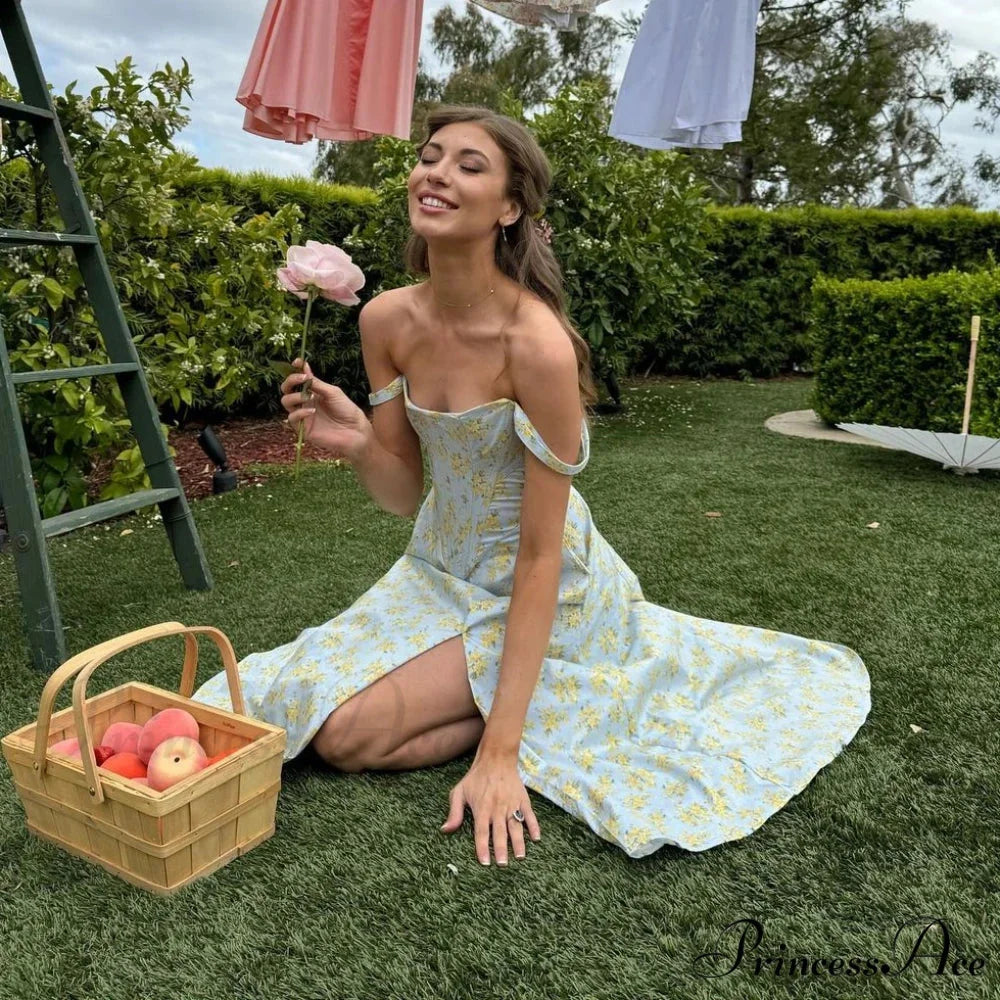 Azure Cut Blossom Holiday Dress vacationdress-250223