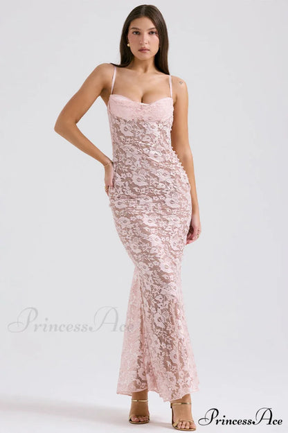 Azzurra Rose Stylish Lace Dress XS / Peach Pink