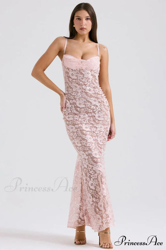 Azzurra Rose Stylish Lace Dress XS / Peach Pink