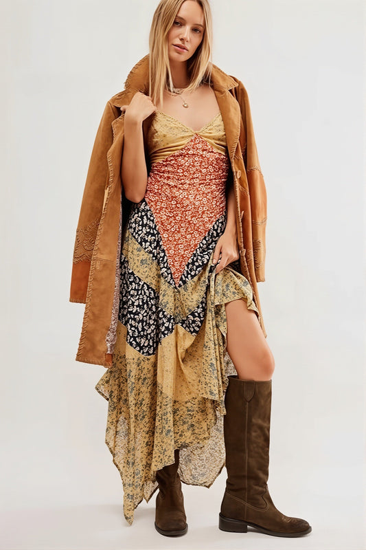 Color Block Print Maxi Boho Dress