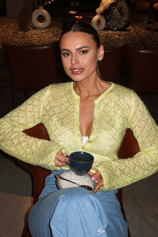 Sheer Delicate Hollow Out Crop Cardigan
