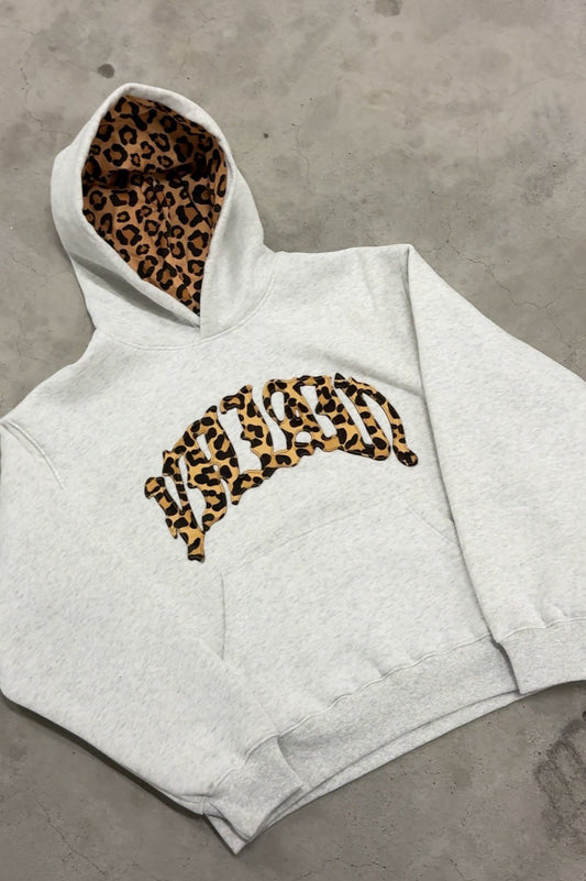 Leopard Lined Embroidered Letter Hoodie