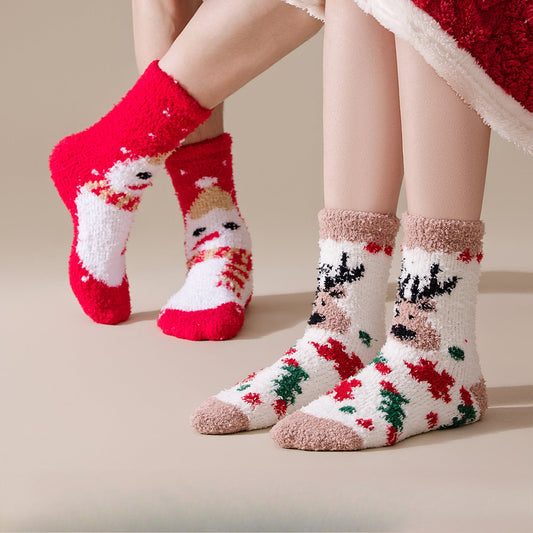 Cute Coral Fleece Thick Warm Mid Calf Christmas Socks
