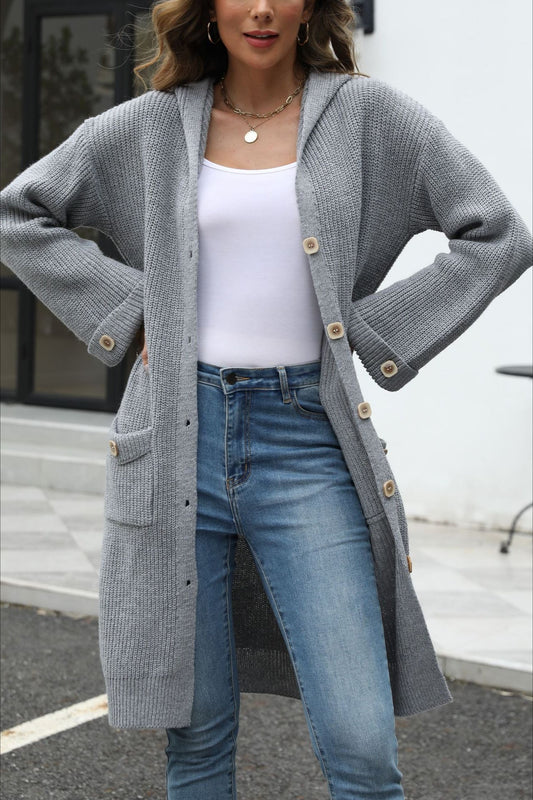 V-Neck Loose Fit Solid Color Knit Cardigan