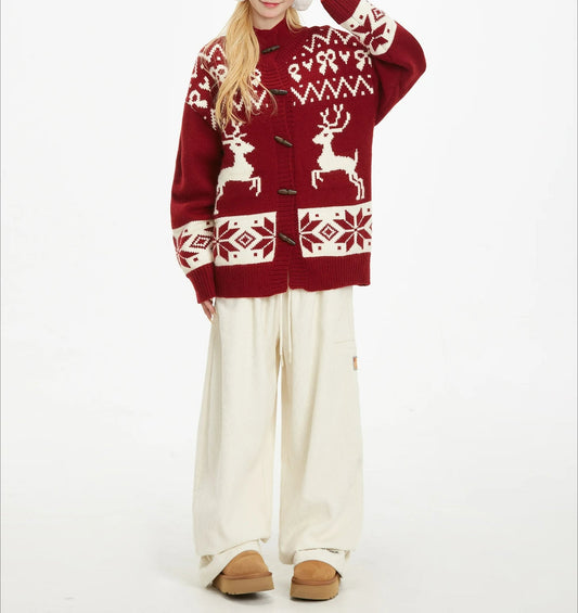 Retro Preppy Stand Collar Cardigan Red / S