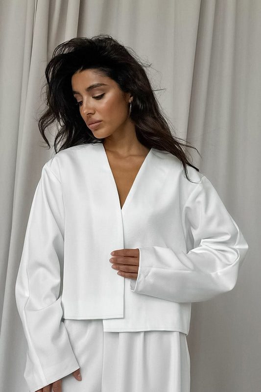 Solid V-neck Cardigan Tapered Two Piece Set