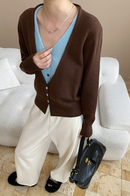 Two-Tone V-Neck Cardigan