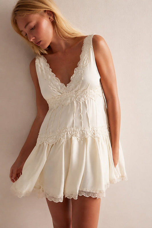 Elegant Lace Splice Slip Mini Dress