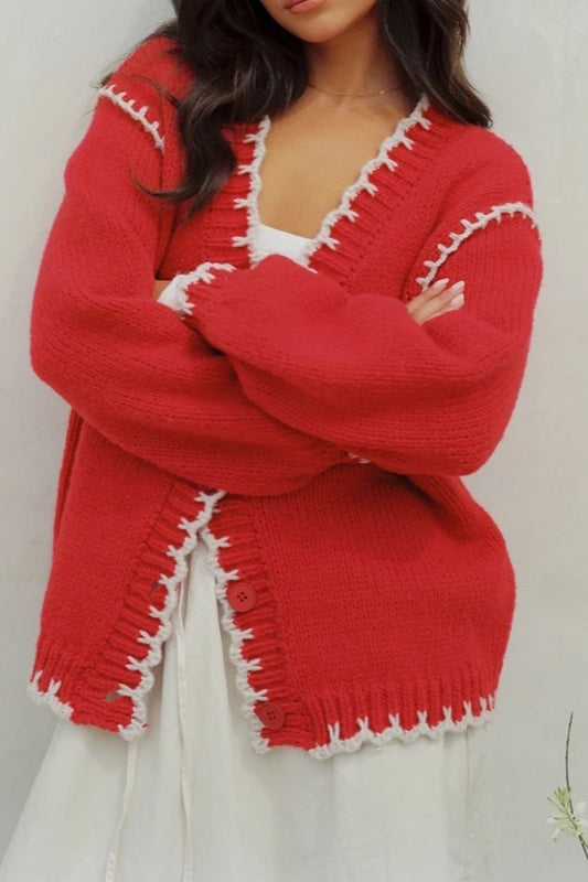 Vintage Cable Knit V Neck Button Christmas Cardigan