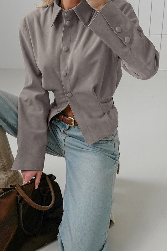 Vintage Khaki Suede Waist Cinched Blouse