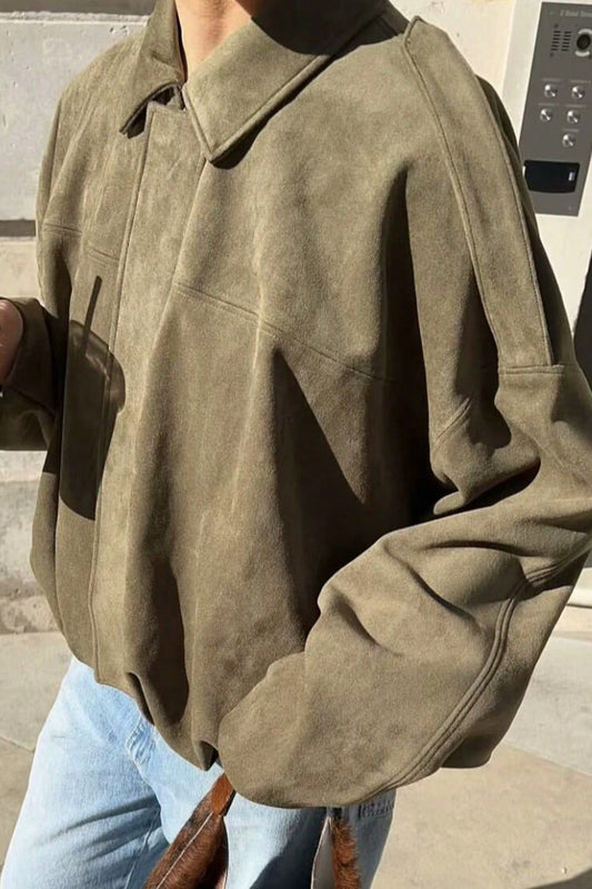 Suede-Look Collared Bomber Jacket