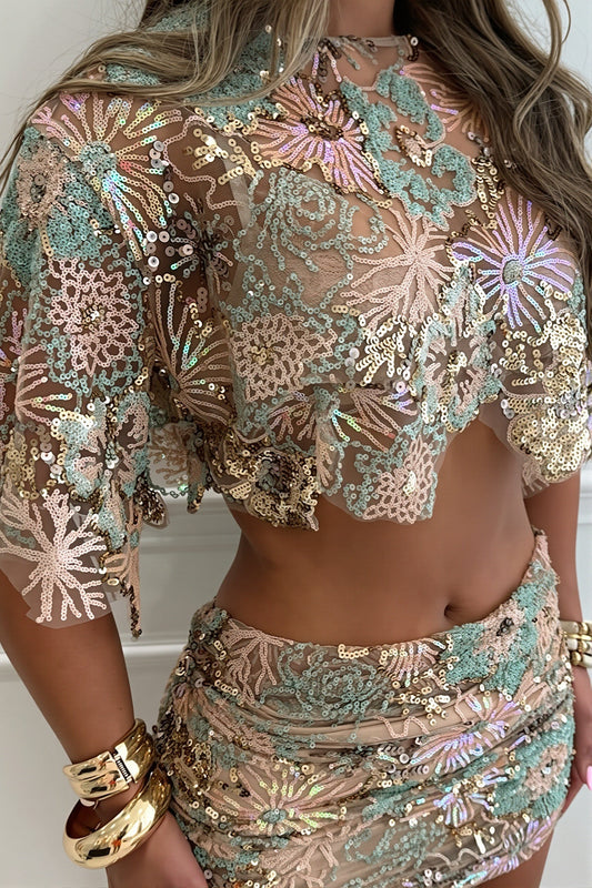 Embroidered Sequin Party Skirt Set