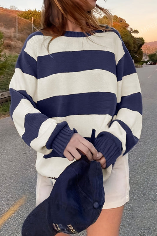 Crew Neck Casual Loose Knit Pullover Sweater