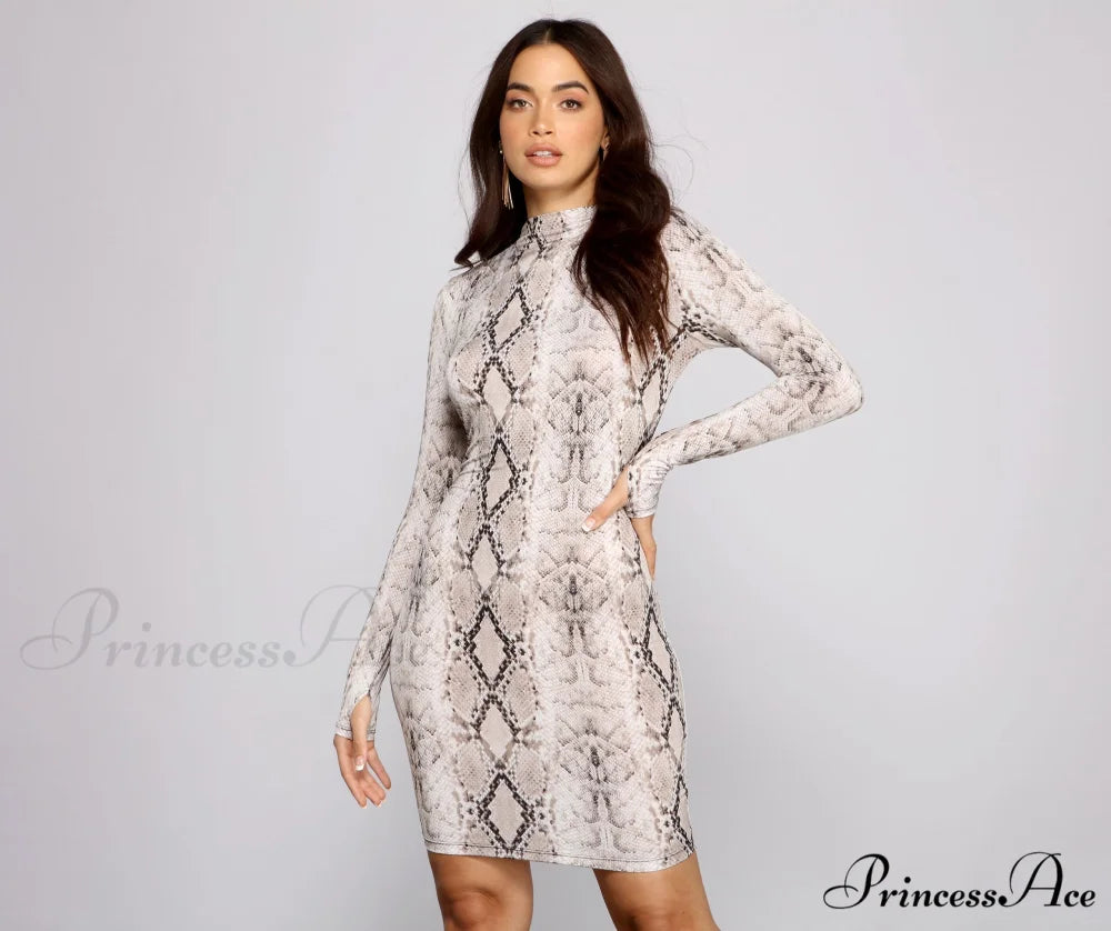Babe Alert Snake Charming Print Mini Dress SNAKE / XS