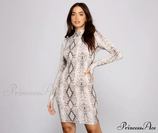 Babe Alert Snake Charming Print Mini Dress SNAKE / XS