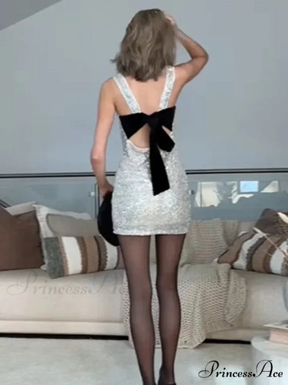 Back Bow Sequin A-line Party Dress