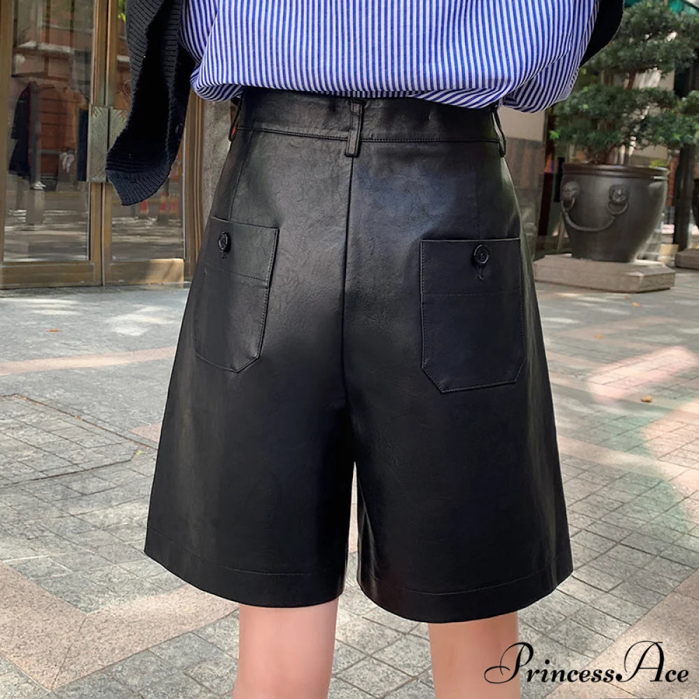 Back Buttons Fashion PU Leather Shorts