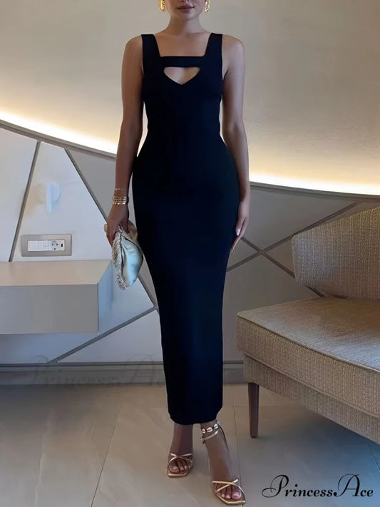 Back Cutout Graceful Knit Midi Dress Black / XS