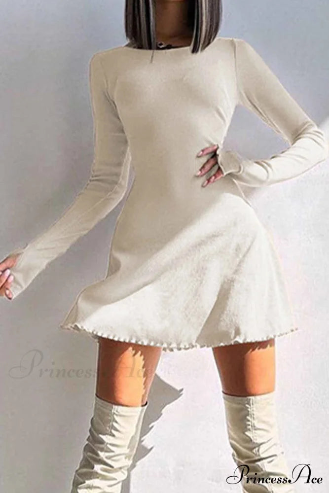 Back Strap Long Sleeve Mini Dress Apricot / L