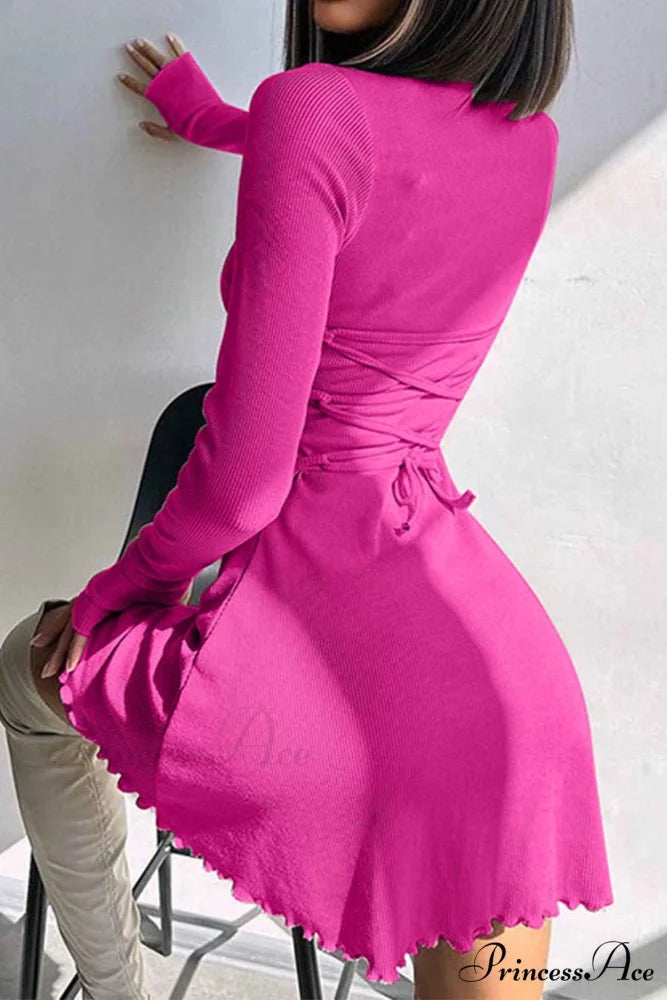 Back Strap Long Sleeve Mini Dress Rose / M