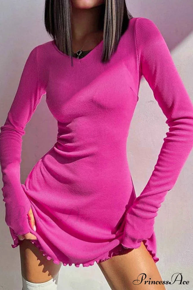 Back Strap Long Sleeve Mini Dress Rose / S