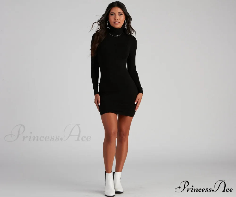 Back To Basics Charming Turtleneck Mini Dress