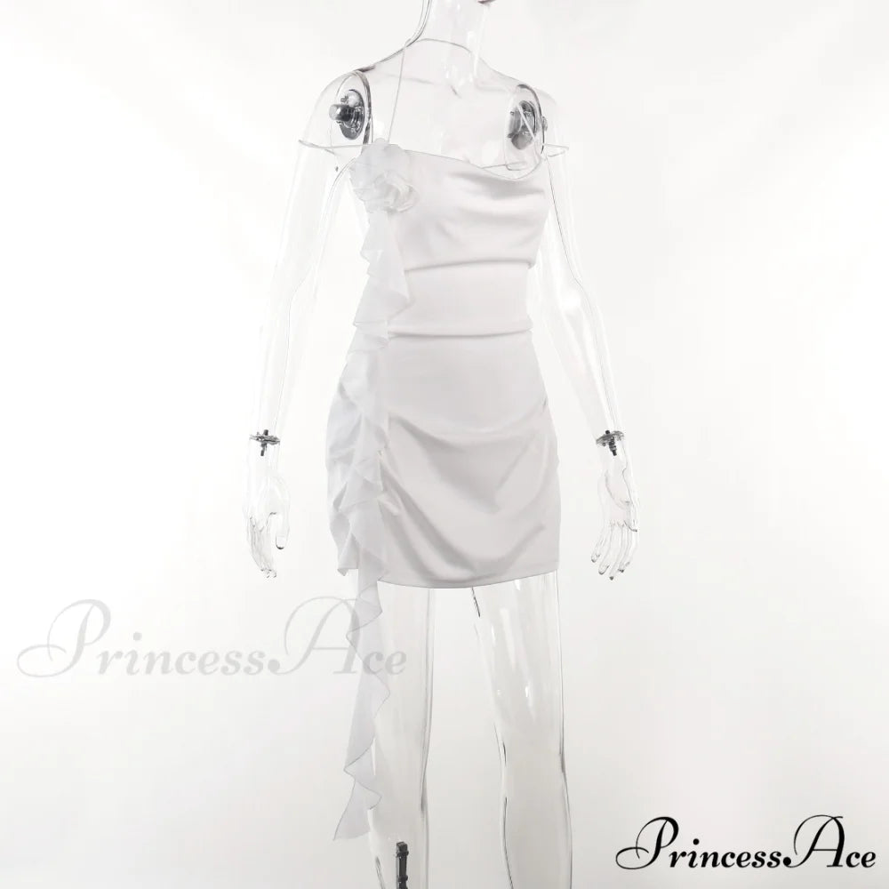 Backless Cowl Neck Charming Flower Frill Mini Dress