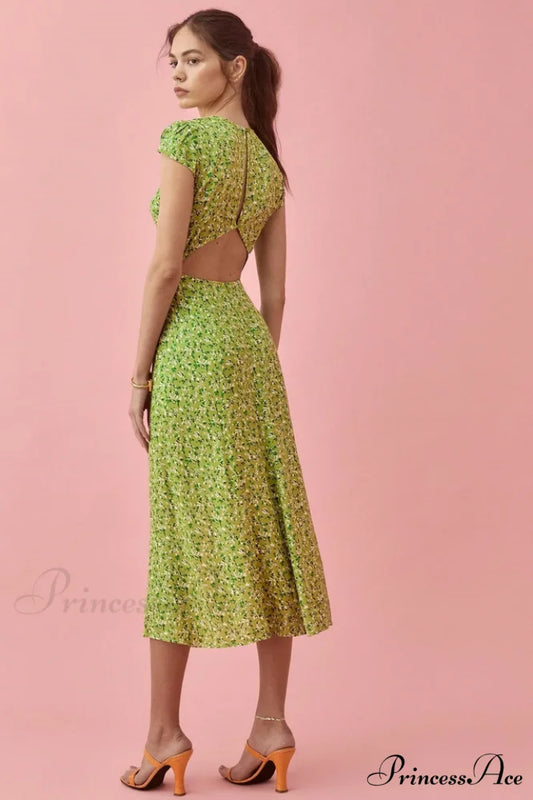 Backless Cut Out Charming Slit Midi Dress