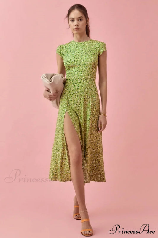 Backless Cut Out Charming Slit Midi Dress S / Green