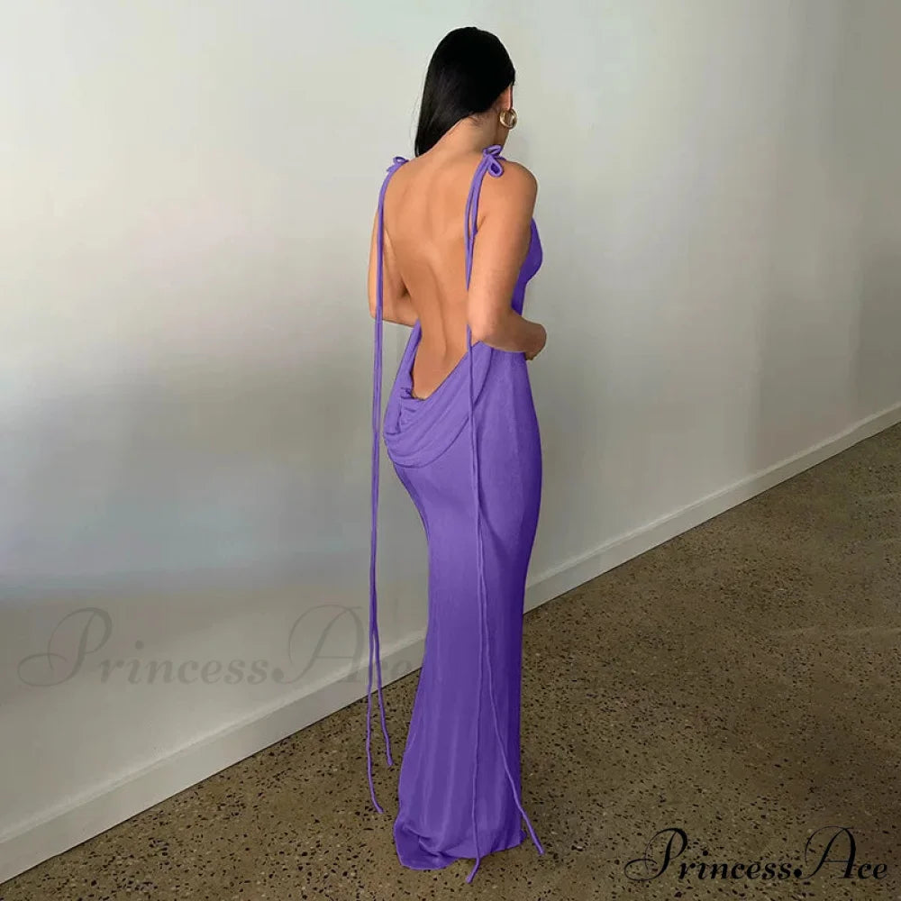 Backless Draped Maxi Dress PURPLE / S
