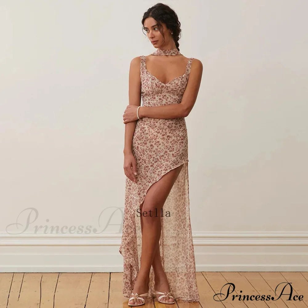 Backless Floral Print Birthday Vestido Maxi Dress