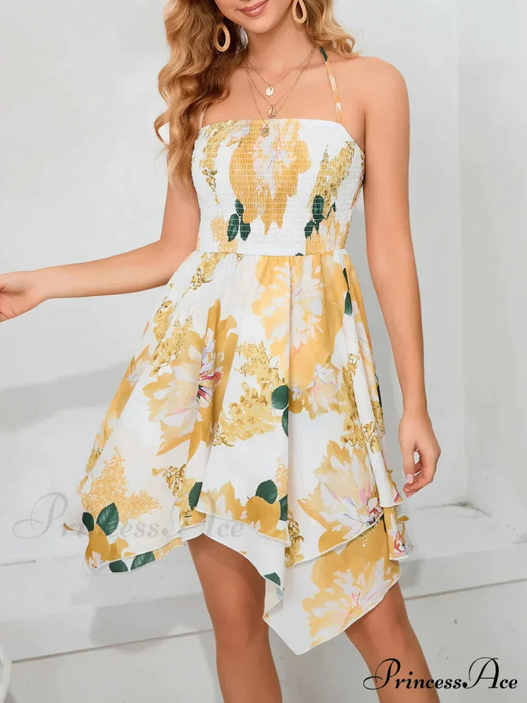 Backless Halter Slim Dress with Print