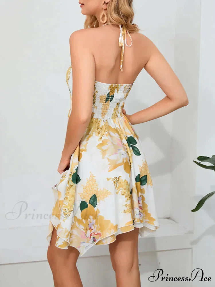 Backless Halter Slim Dress with Print