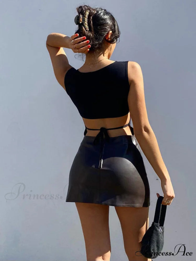 Backless Irregular Back Crop Straps Top Women’s Sleeveless - Top Black / L