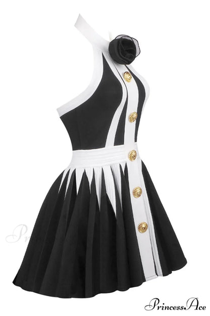 Backless Knit Dress Charming With Rose Detail