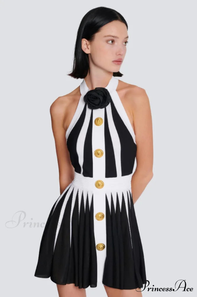 Backless Knit Dress Charming With Rose Detail