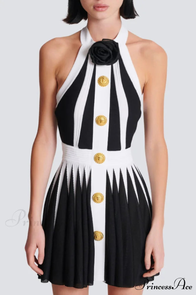 Backless Knit Dress Charming With Rose Detail